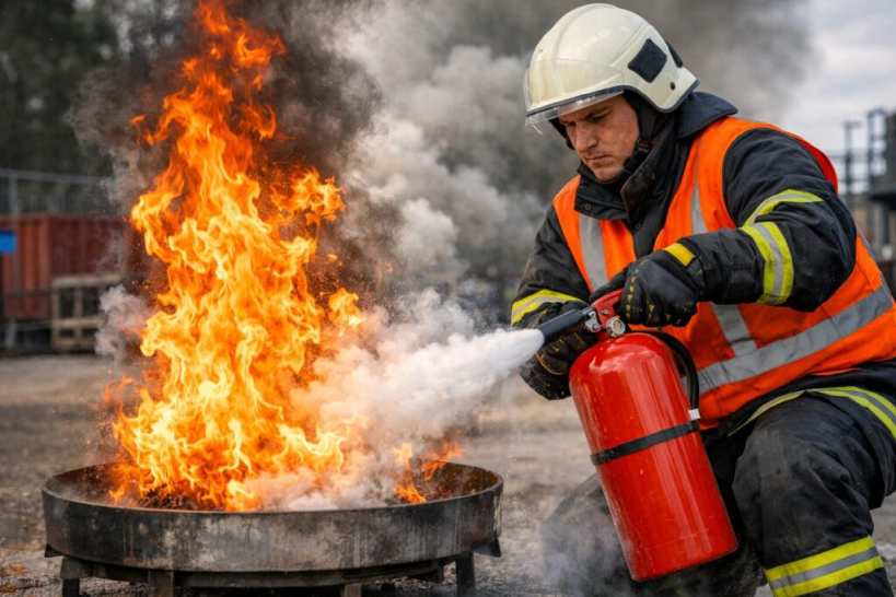 personne qui eteint un incendie